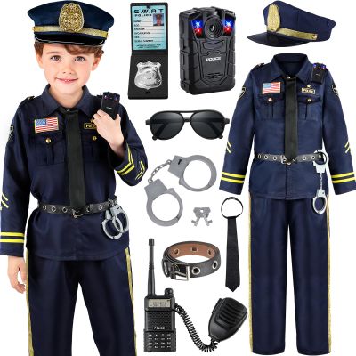 Joycover Police Costume for Kids, Police Officer Costume for Boys & Girls with Uniform and Accessories, Halloween Costumes for Kids Boys, Toddler Dress Up Cop Outfit Set for Halloween Career Day M