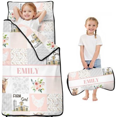 Personalized Toddler Nap Mat with Name Custom Cute HighlandCowBag Sleeping Bag with Pillow & Blanket for Gitls Boys Ideal Slumber Bags for Daycare, Preschool & Kindergarten