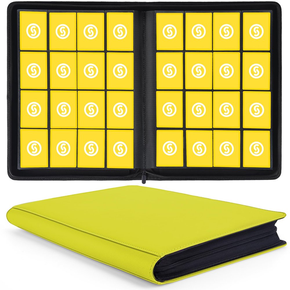 1000+ Pockets Trading Card Binder, Premium 16 Pocket Card Binder, Ringless Side Loading Collection Album Holder Folders for MTG, TCG, Game Cards & Sports Cards (Yellow)