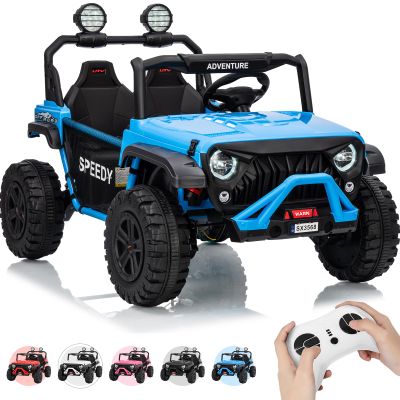2 Seater Ride on Car for Kids, 24V Ride on Toy, Fast 4.97MPH Truck, 4WD Kids Electric Vehicles with Remote Control, Spring Suspension, Front & Behind LED Lights, Dual Storage, 3 Speeds, Music, Blue