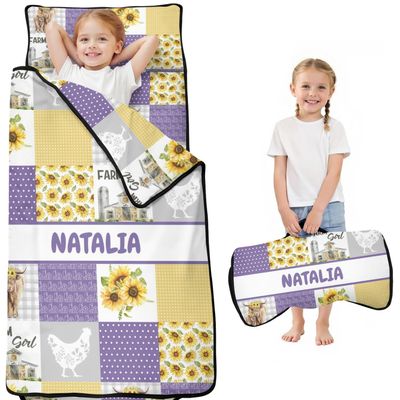 Personalized Toddler Nap Mat with Name Custom Cute HighlandCowBag Sleeping Bag with Pillow & Blanket for Gitls Boys Ideal Slumber Bags for Daycare, Preschool & Kindergarten