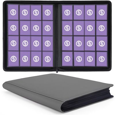 1000+ Pockets Trading Card Binder, Premium 16 Pocket Card Binder, Ringless Side Loading Collection Album Holder Folders for MTG, TCG, Game Cards & Sports Cards (Grey)