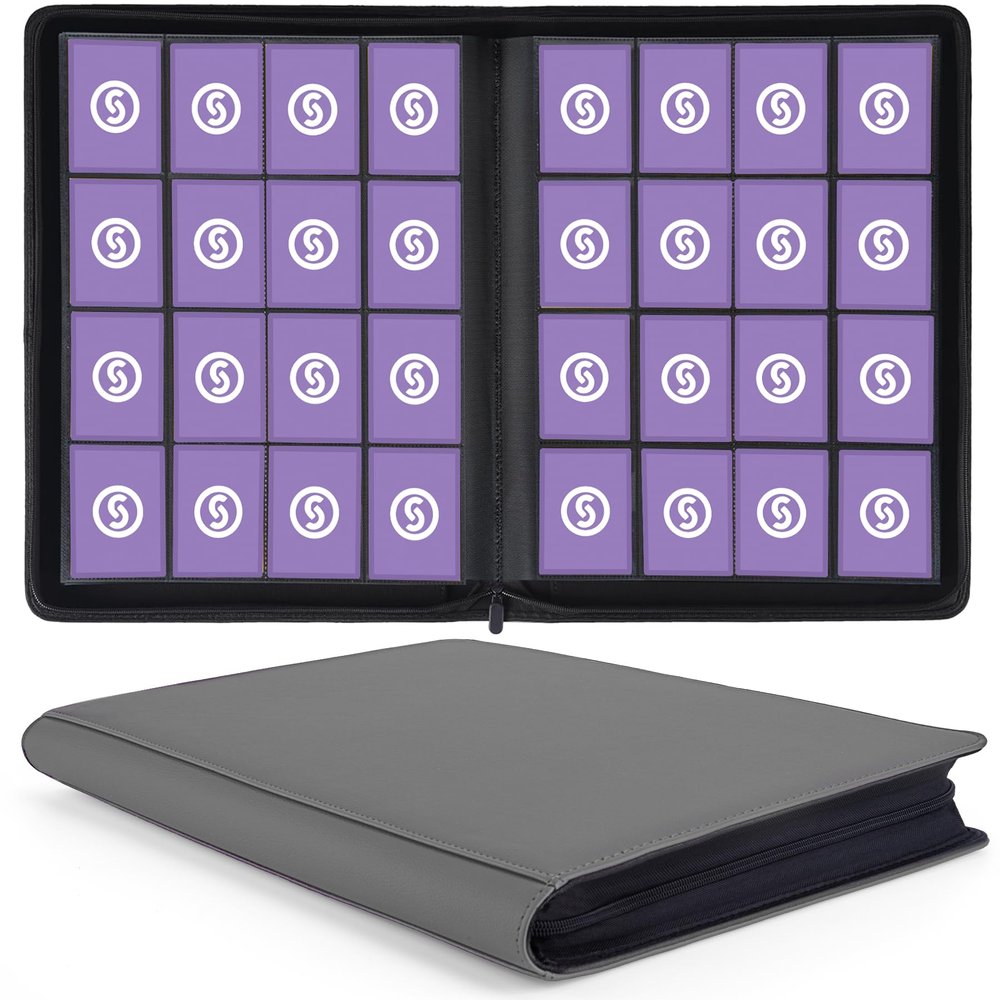1000+ Pockets Trading Card Binder, Premium 16 Pocket Card Binder, Ringless Side Loading Collection Album Holder Folders for MTG, TCG, Game Cards & Sports Cards (Grey)