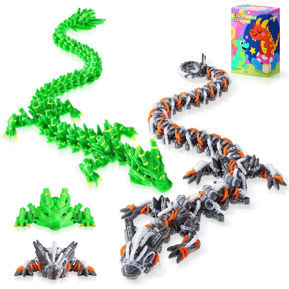 TXB3DOK 3D Printed Dragon Bamboo Dragoand andSteampunk Dragon, Articulated Fidget Toys for Autism and ADHD, Perfect Basket Essentials Stuffers and Desk Accessories