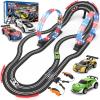 Slot Car Race Track Sets with 4 Slot Cars, 2 in 1 Electric Race Car Track Include Slope Circular Overpass Track, Dual Racing Game Featuring Flash Tracks, Gifts Toys for Boys Kids Age 6 7 8-12 view 1