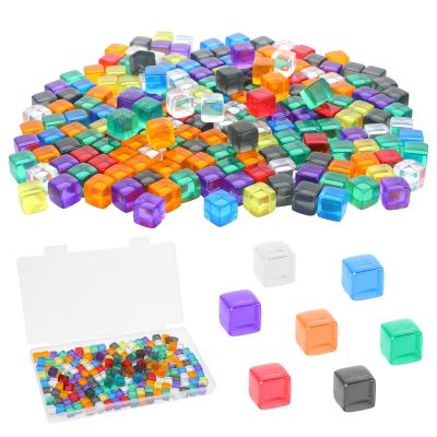 200 PCS 8mm Multi-Colored Blank Dice, 8-12 Colors Mini Dice Beads Acrylic Cubes Assorted Color No Hole Beads with Storage Box Small Clear Dices for Board Tabletop Dices DIY Making