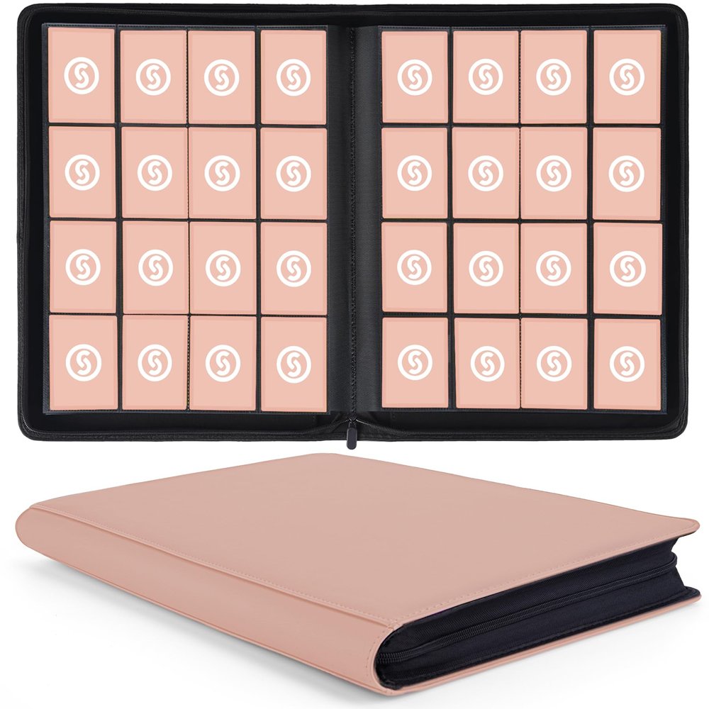 1000+ Pockets Trading Card Binder, Premium 16 Pocket Card Binder, Ringless Side Loading Collection Album Holder Folders for MTG, TCG, Game Cards & Sports Cards (Pink)