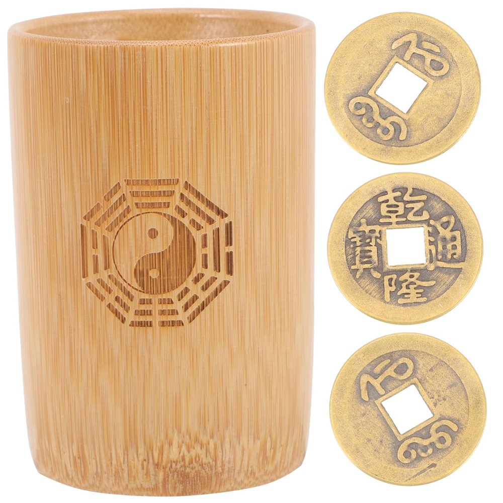 BESPORTBLE Fortune Bamboo Pot Divination Tool Set for Spiritual Guidance Traditional Chinese Coin Bucket for Fengshui and Meditation for Beginners and Practitioners