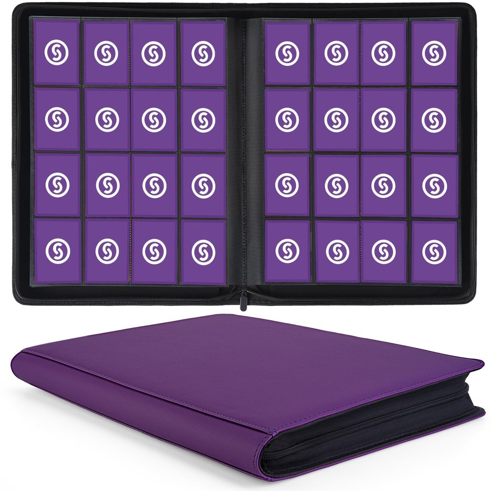 1000+ Pockets Trading Card Binder, Premium 16 Pocket Card Binder, Ringless Side Loading Collection Album Holder Folders for MTG, TCG, Game Cards & Sports Cards (Purple)