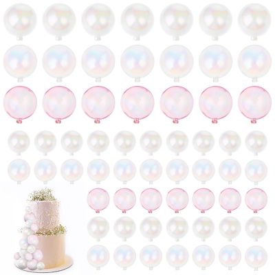 108 Pcs Mini Ball Cake Topper Colorful Bubble Cake Topper Plastic Transparent Cupcake Cakes Insert For Cakes Ball Decoration Party Baby Shower Birthday Anniversary Wedding Decorations