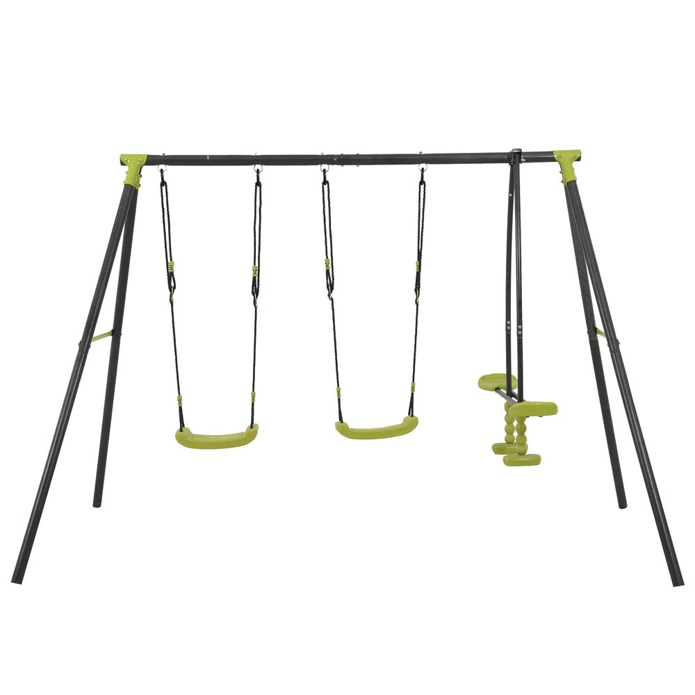 Heavy-Duty Metal Swing, Outdoor Triple Swing with 440lbs Capacity & Safety Harnesses - ASTM-Certified Backyard Playground Equipment (Green)