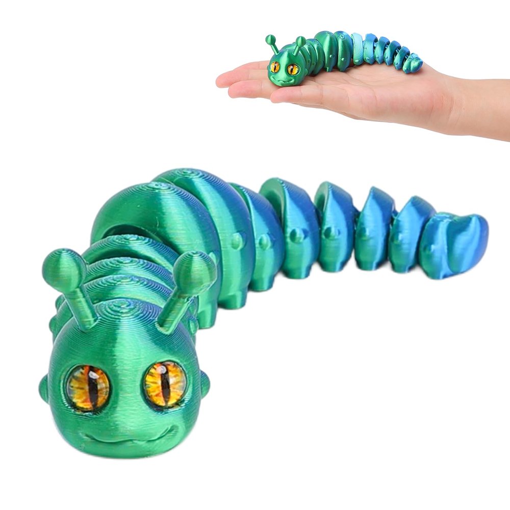 3D Printed Caterpillar, Articulated Flexible Fidget Toy, Stress Relief Sensory Toy, Exquisite Cute Home Desk Pet, Fun Toys for Basket Halloween Essentials Festival Gift for Kids Adult Autism (Blue)
