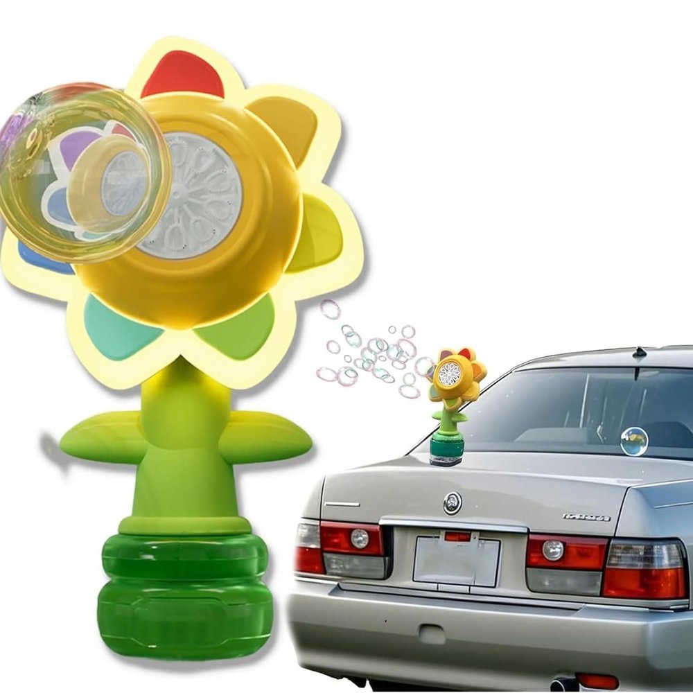 AOTTSD Sunflower Remote Control Bubble Machine for Cars - Waterproof Auto Hood Decoration with LED Lights & Quick Release Base (Bubbles Not Included)
