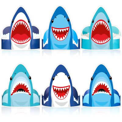 30Pcs Shark Party Hats Shark Birthday Hat Sea Animals Paper Headbands Under The Sea Party Supplies Ocean Theme Headbands Ocean Animal Paper Crowns for Kids Boys Girls Birthday Decoration Favors