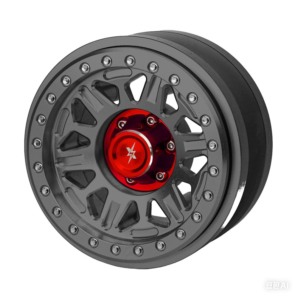 BEAXTURBO Racing Upgrade parts R/C CNC 2.9"Aluminum Bead Lock Wheel-B For Axial SCX6 Trail Honcho gray 1/6 1pcs (gray/red)