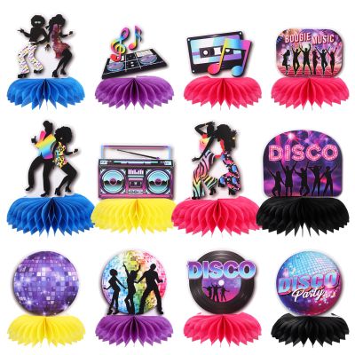 12PCS 70s Party Decorations Honeycomb Centerpieces Disco Theme Party Decorations Disco Ball Table Centerpieces for Retro Theme Birthday Music Neon Night Table Decor