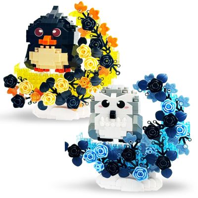 2 in 1 Micro Bricks Bird, Owl & Eagle with Black Roses Flowers moon Building set, Animals with Moon Flowers Mini Building Blocks Toy, Gothic Home Decor, Goodie Bags Stuffers, Birthday Party Favors