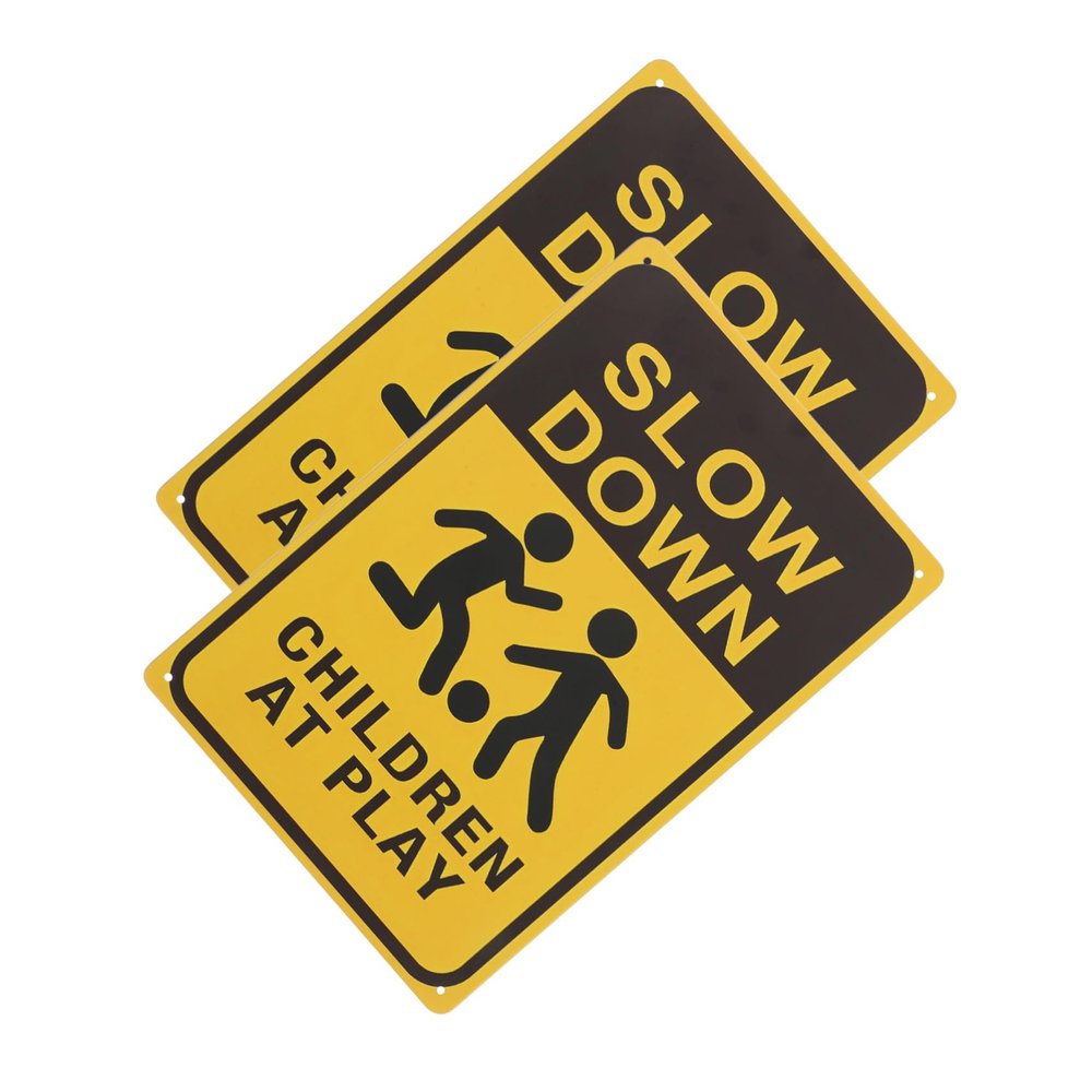 Abaodam Children At Play Safety Sign 2pcs Reflective Slow Down Warning Signs for Streets and Neighborhoods for Yard and Lawn Use