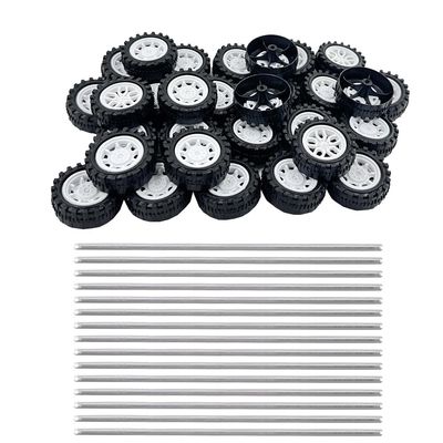 30PCS Toy Car Wheel Plastic Toy Car Wheel with 2mm Dia Round Shaft Axles for RC Car Truck Robot DIY Model Toy Wheel Replace Parts (White)