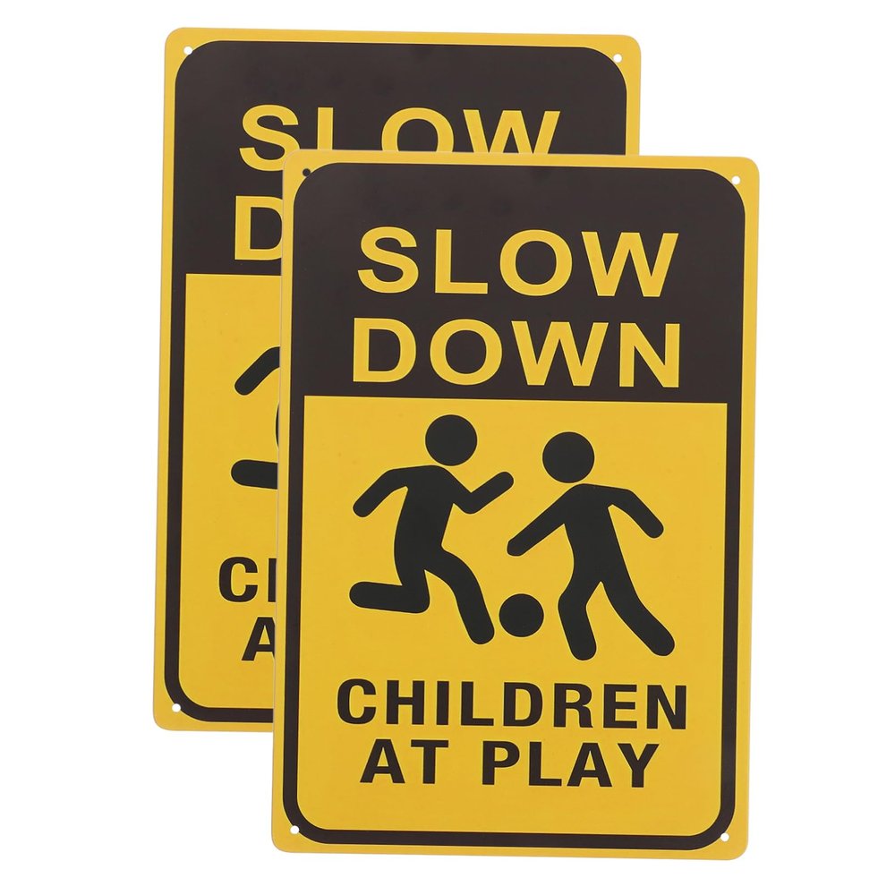 Abaodam Slow Down Children At Play Sign 2pcs Safety Caution Signs for Streets and Neighborhoods Bright Yellow for Child Safety in Yards and Parks