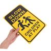 Abaodam Slow Down Children At Play Sign 2pcs Safety Caution Signs for Streets and Neighborhoods Bright Yellow for Child Safety in Yards and Parks view 3