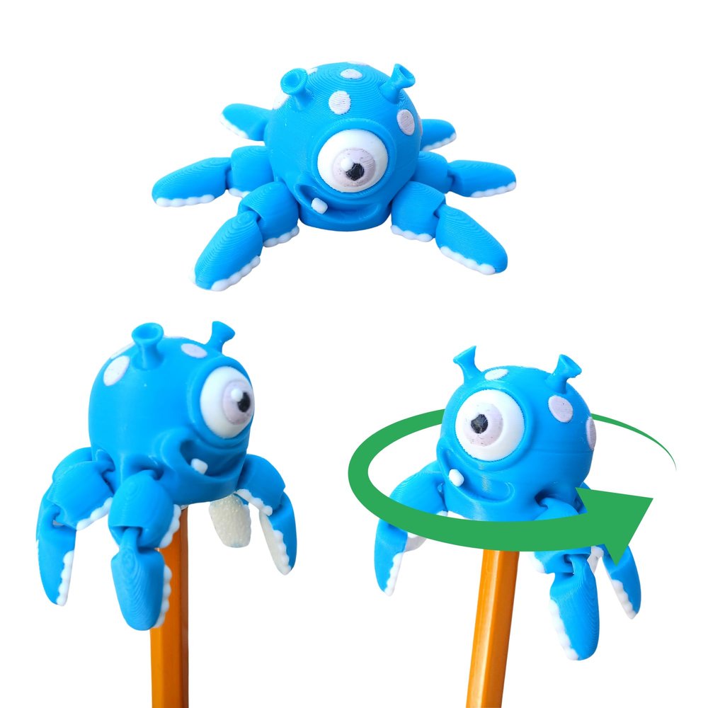 Alien Squid Pencil Topper | Articulated 3D Printed | Fidget Toy | ADHD Swivel Spinner | Sensory & Anxiety Relief | Ideal Party Favor | Unique Desk Gift | Valentine's Day (Blue)