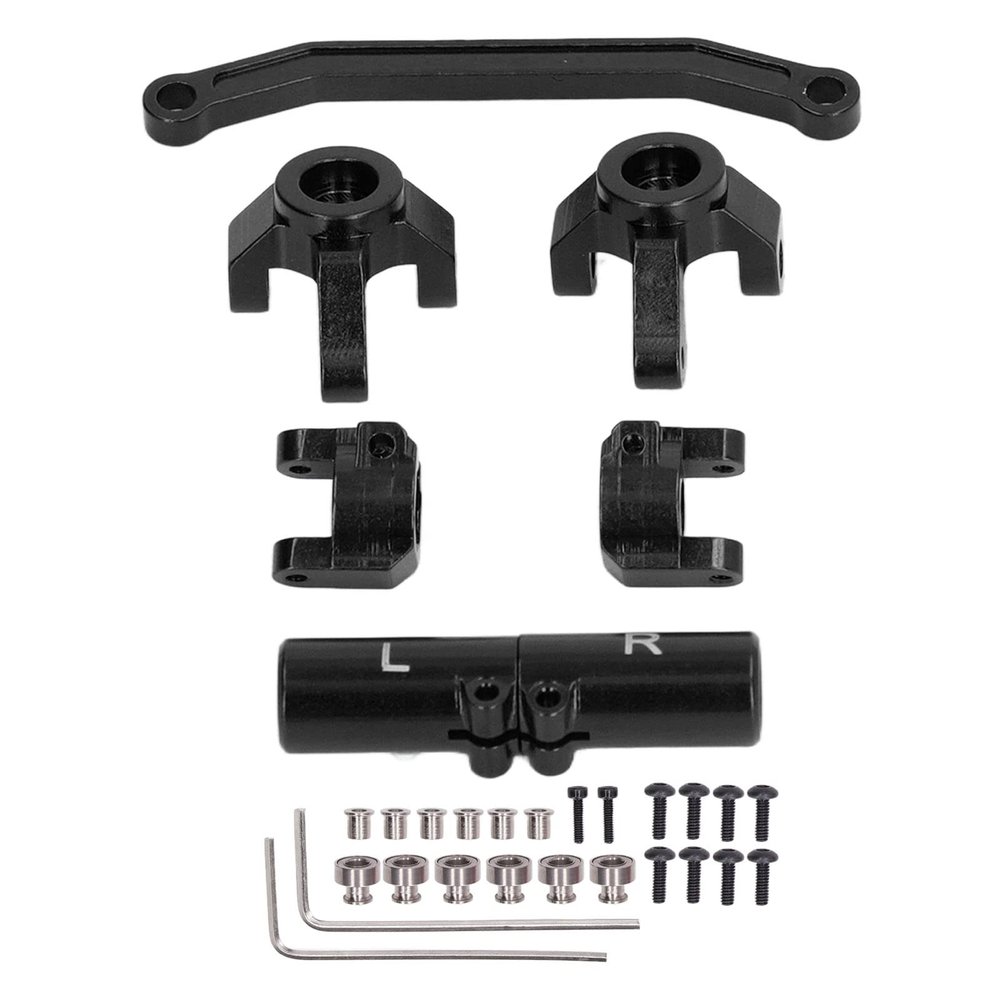 Aurovibe Aluminum Alloy RC Front Steering Set with Rear Axle Base for ECX Barrage, RGT FTX 1/24 Climbing Cars Installation, Strength, Practical Upgrade (Black)