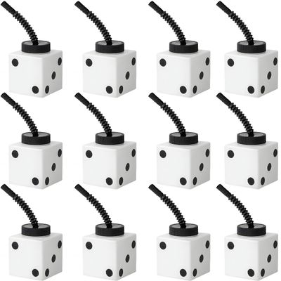 2 3/4" 10 oz. Six-Sided Dice Cups with Lids & Straws - 12 Pieces