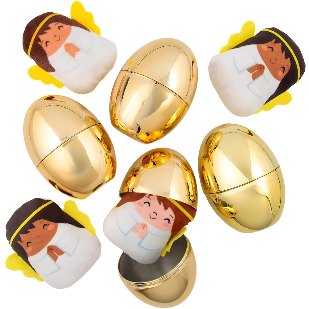 4" Religious Plastic Easter Eggs with Mini Stuffed Angel - 24 Pieces