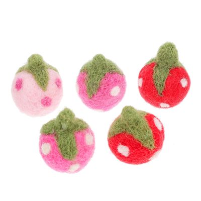 DOITOOL Strawberry Felt Headband Set for Kids 5pcs DIY Hair Accessories Wool Balls for Parties and Crafting