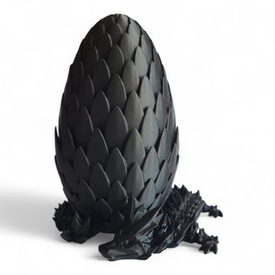 3D Printed Crystal Dragon with Egg (Black Color)  Flexible 3D Printed Toy Set, Includes 12 Inch Dragon and 6 Inch Egg, Gift Bag Filler, Desk Decoration, Party Favor, Easter Basket Stuffers