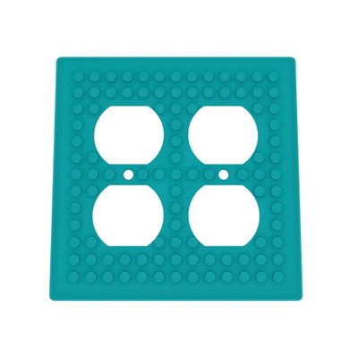 Building Brick Light Switch Cover Plate - Compatible with Standard Construction Blocks - Double Outlet (Turuoise)