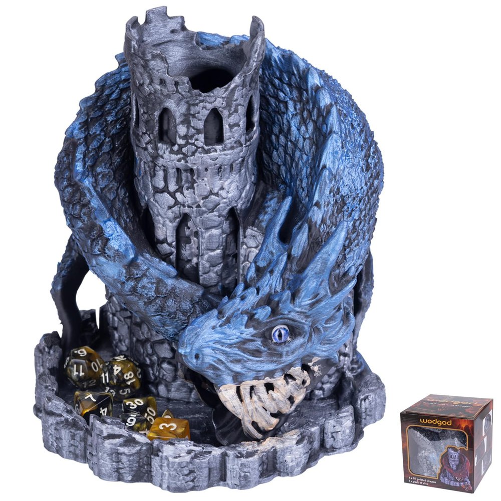Blue Dragon Castle Dice Tower,for Tabletop Games,D&D and RPG Games,Dungeons and Dragons,DND Dice Tower,Perfect Table Decoration & Party Surprise Giftswith 7Pcs Polyhedral Dice