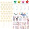 122 Pcs Unfinished Star Princess Fairy Wands Kit Make Your Own Princess Wand DIY Art Craft Magical Wand Include 48 Star Wooden Fairy Wands 24 Gem Stickers 48 Ribbons 12 Markers for Kids Party Supplies view 1