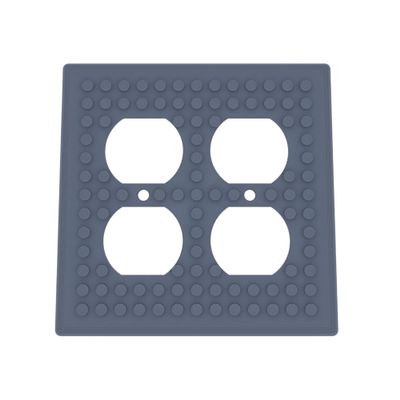 Building Brick Light Switch Cover Plate - Compatible with Standard Construction Blocks - Double Outlet (Blue Gray)