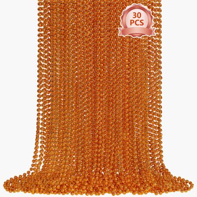 SHAOQINLIN 30 PCS Orange Bead Necklace, Orange Mardi Gras Beads, Halloween Necklaces, 33 Inch Party Beads Round Beaded Necklace for Mardi Gras, Christmas, Halloween