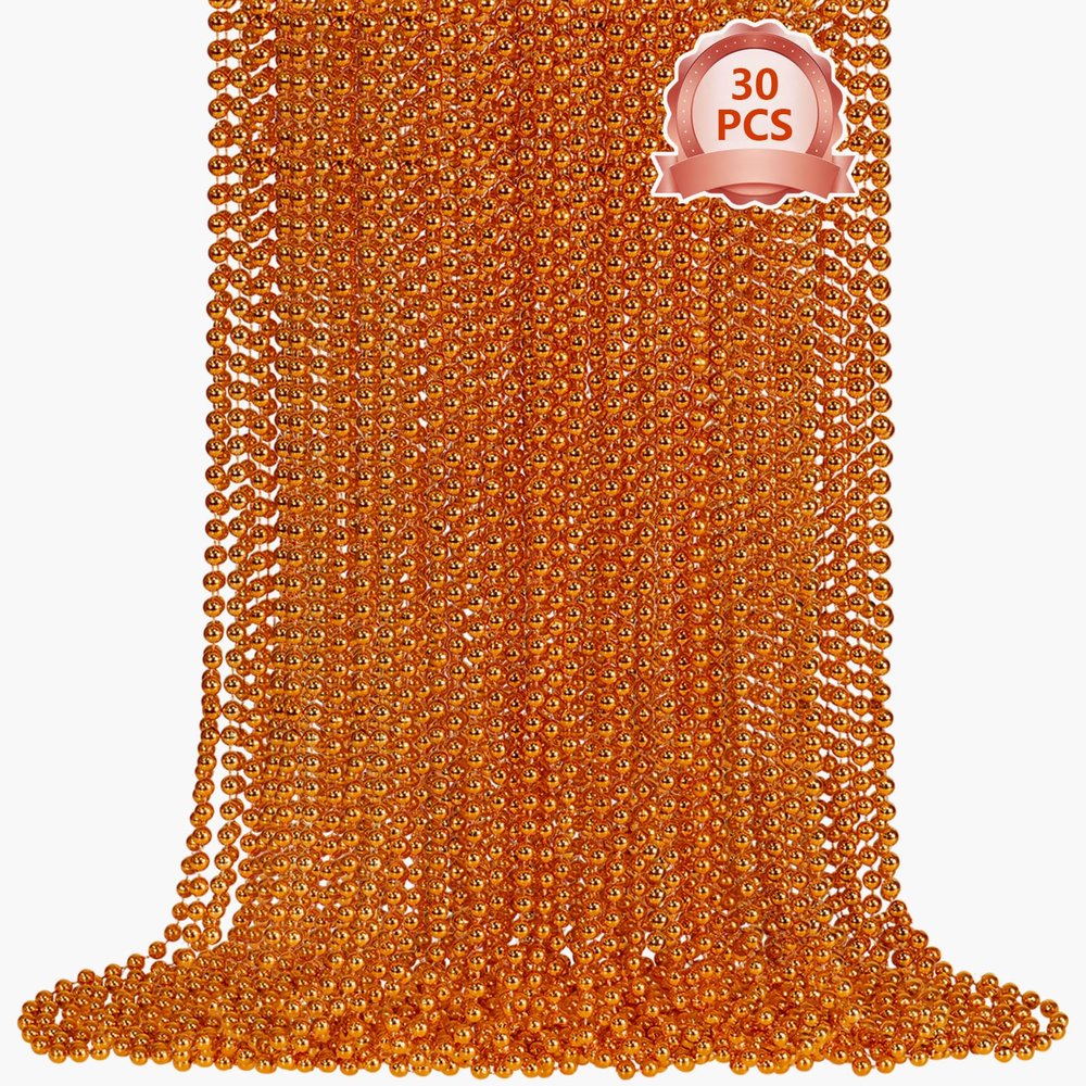 SHAOQINLIN 30 PCS Orange Bead Necklace, Orange Mardi Gras Beads, Halloween Necklaces, 33 Inch Party Beads Round Beaded Necklace for Mardi Gras, Christmas, Halloween