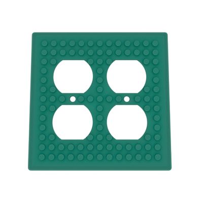 Building Brick Light Switch Cover Plate - Compatible with Standard Construction Blocks - Double Outlet (Oxide Green Metallic)