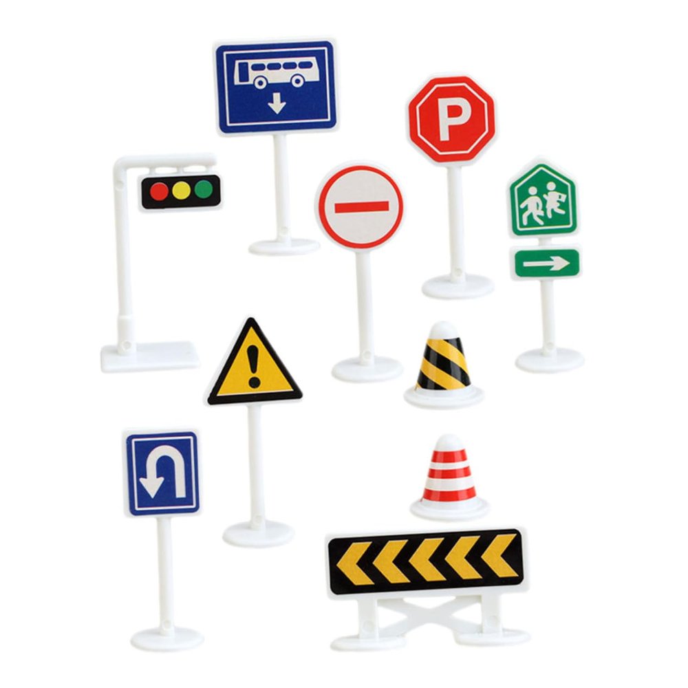 BCOATH 10Pcs Miniature Road Sign Traffic Barricade Simulation Model for Educational Traffic Knowledge Learning for Construction Play and Creative Scenes