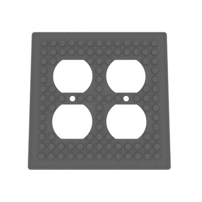 Building Brick Light Switch Cover Plate - Compatible with Standard Construction Blocks - Double Outlet (Dark Gray)