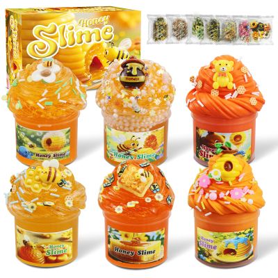 6-Pack Honey Slime Kit for Kids, Soft Butter Slime, Stretchy, Non-Sticky Crystal Slime Kit for Kids, Birthday Gift & Cute Slime Party Favors for Girls Age 3+ (Orange)