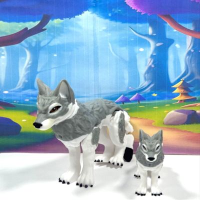 2pcs 3D Printed Wolf, White and Gray Articulated Wolf, Mother and Child Wolf Animal Toy, Fidget ADHD Autism Toy WC3002-GRAY-2x