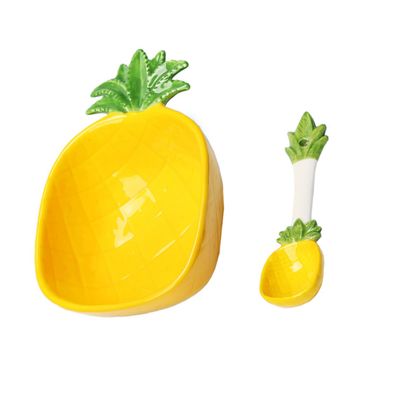 MINAOLULUS Cute Cartoon Pineapple Design Salad Bowl for Kids 300ml Ceramic Food Serving Bowl with Spoon for Desserts and Snacks Fun Dining Experience for Children