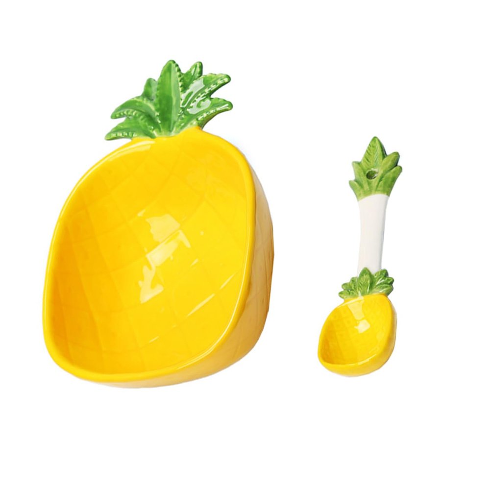 MINAOLULUS Cute Cartoon Pineapple Design Salad Bowl for Kids 300ml Ceramic Food Serving Bowl with Spoon for Desserts and Snacks Fun Dining Experience for Children