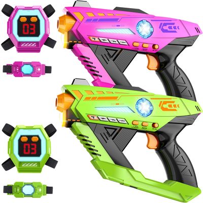 CheerCrew Gun Toy Set of 2 Rechargeable with Infrared Technology Gun Sets for Indoor & Outdoor Play  Fun Birthday Gift for Boys & Girls Ages 8 9 10 11 12+ Years Old (Green&Purple)