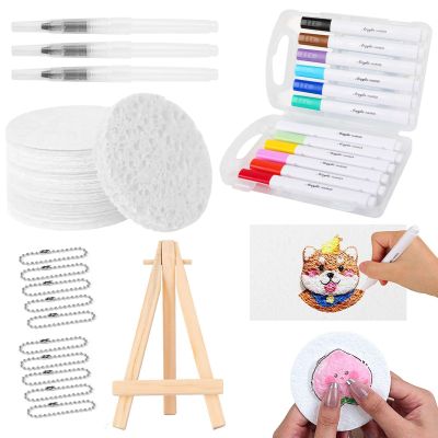 3D Magic Foam Texture Painting Kit, 3D Magic Foam Painting,Magical Puffy Paint Art,3D Drawing Magical Canvas Sponge, Including Brush Tip Acrylic Paint Markers, Easel, Paper, Chain (Round)