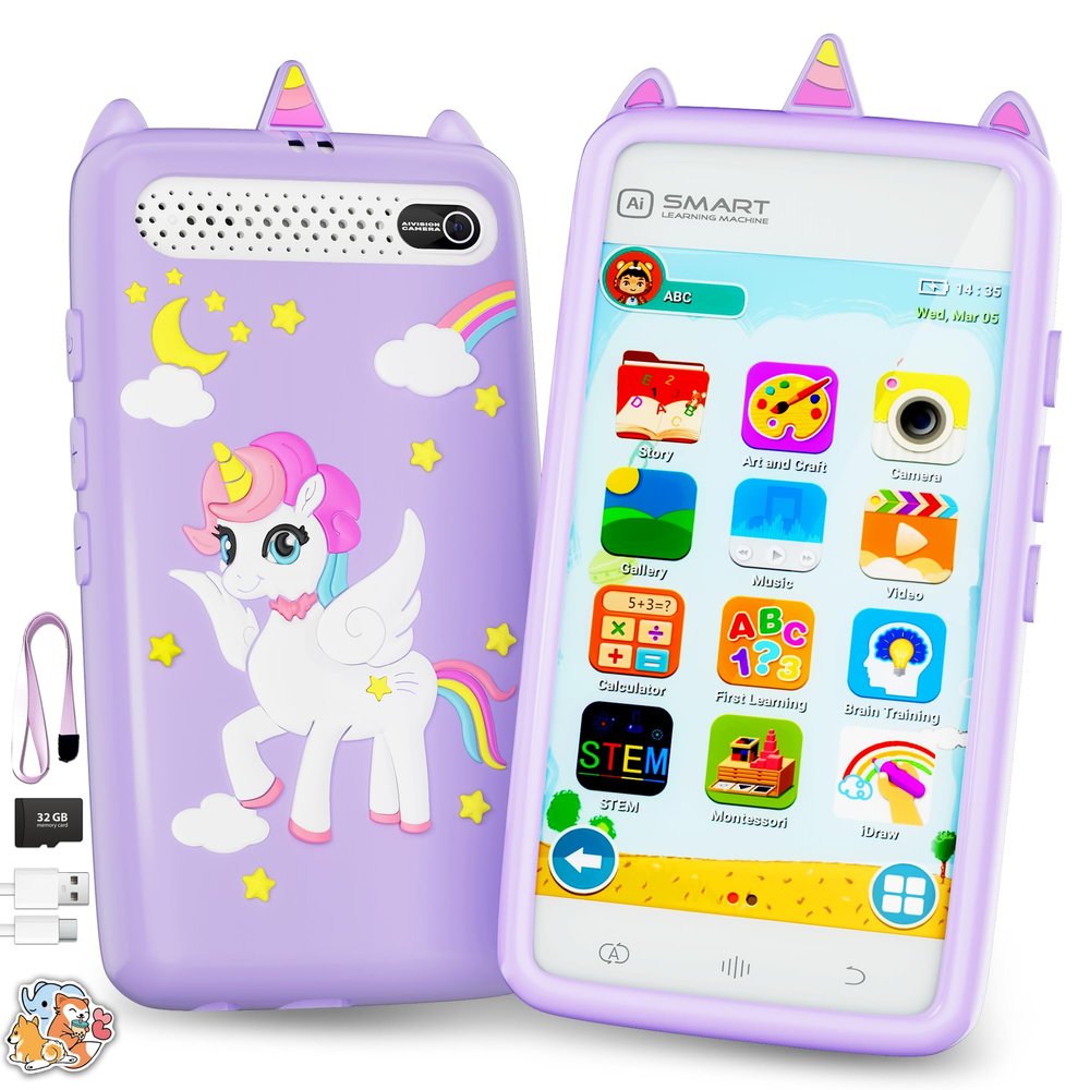 Kids Smart Learning Phone, 3.97" Touchscreen Phone with HD Camera, Built-in Games, MP3 Music Player & 32GB Memory Card  Educational Interactive Phone for Ages 310, for Boys & Girls