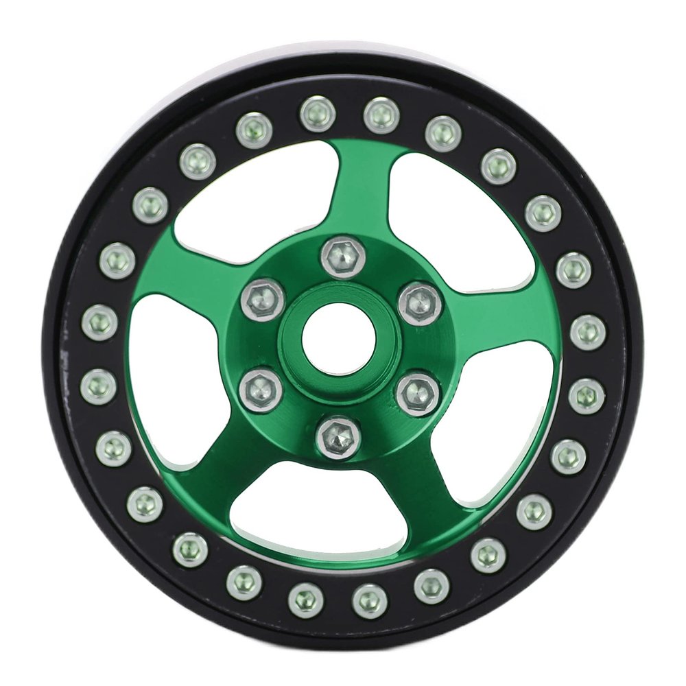 1.9 Inch Beadlock Wheels Aluminum Alloy 5 Hole RC Beadlock Wheel Rims Hub for AXIAL SCX10 90046 RC Crawler Upgrade Parts (Fluorescent Green)