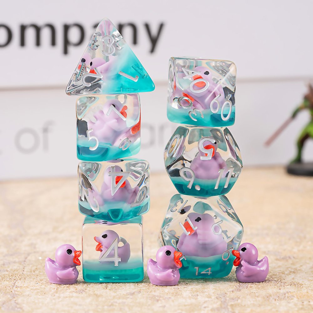 Duck DND Resin Dice Set, Polyhedral D&D Duck Dice Inclusion Dice for Dungeons and Dragons MTG RPG for 15 Years and Up