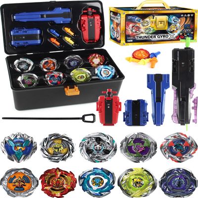 DESAMVAP X Bey Drop Attack Battle Set, UX Tops Burst Blade Toy Combat Battling Game Set, 10 Spinning Tops, 3 Launchers and 1 Grip with Storage Box, Kids Toys Birthday Gift Ideal for 6+ Years Old Boys